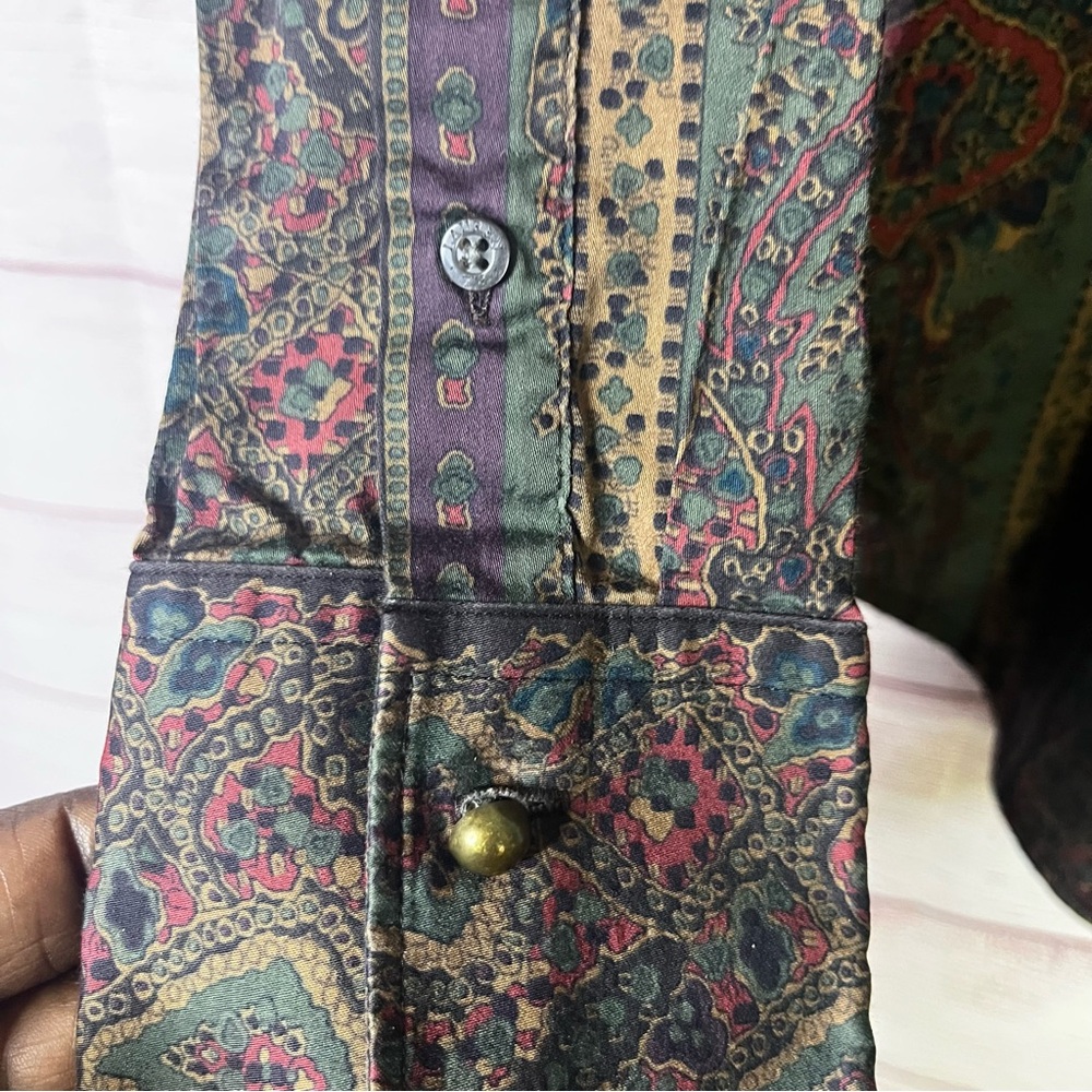 Lauren Ralph Lauren 100% Cotton Paisley Long Sleeve Button Down Shirt Medium - Picture 4 of 5